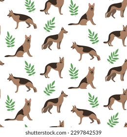 Dogs shepherd dog seamless repeat pattern. natural. gender neutral. earth tones. beige, brown. cute pet puppy.