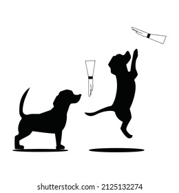 Dogs silhouette . Beagle silhouette. Set. Vector flat illustration. the dog is jumping. 
the dog is standing. Command to jump. Instructions on how to train a dog. Cynologists.