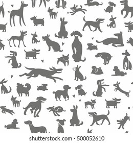 dogs silhouettes in different poses, vector background