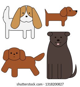 dogs simlple art geometric illustration. Icon, graphic symbol, part of image design . Dogs of different breeds