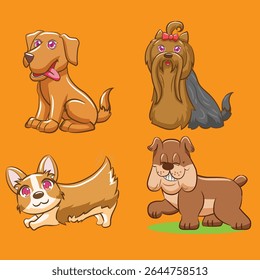 dogs simple flat stickers isolated vector pack