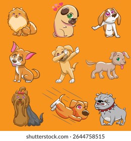 dogs simple flat stickers isolated vector pack
