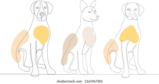 dogs sitting one continuous line drawing, sketch, isolated, vector