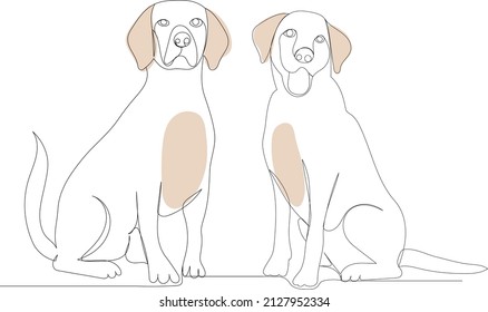 Dogs Sitting One Line Drawingsketch Contour Stock Vector (Royalty Free ...