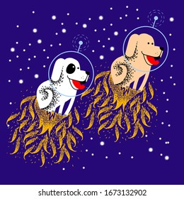 dogs in space, dogs fly on a jet thrust, the first cosmic speed, stellar undershot, astronauts in open space, discoverers. out of space.