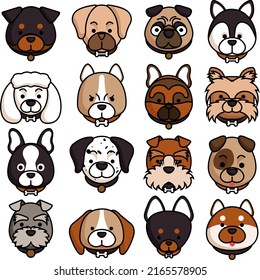 Dogs species icons faces sketch cute design