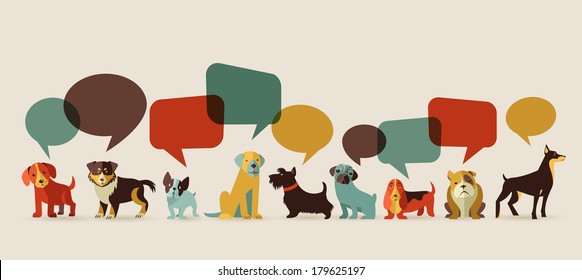 Dogs with speech bubbles - vector set of icons and illustrations