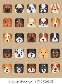 Dogs Square heads emoticons  vector set.