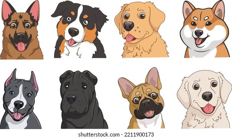 Dogs sticker pack set of icons cartoon portraits