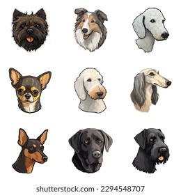 Dogs Stickers Flat Icon Set Isolated On White Background