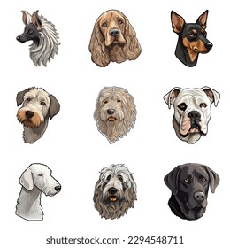 Dogs Stickers Flat Icon Set Isolated On White Background