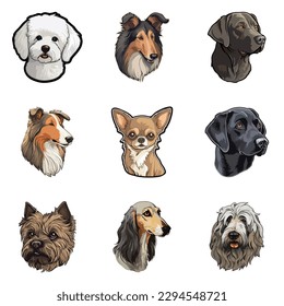 Dogs Stickers Flat Icon Set Isolated On White Background