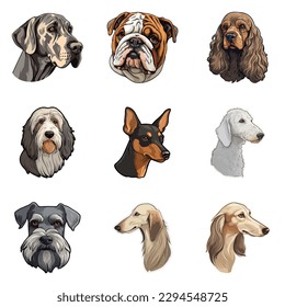 Dogs Stickers Flat Icon Set Isolated On White Background