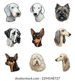 Dogs Stickers Flat Icon Set Isolated On White Background