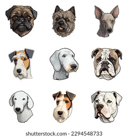 Dogs Stickers Flat Icon Set Isolated On White Background