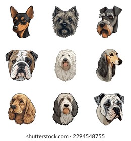 Dogs Stickers Flat Icon Set Isolated On White Background