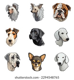 Dogs Stickers Flat Icon Set Isolated On White Background