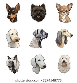 Dogs Stickers Flat Icon Set Isolated On White Background