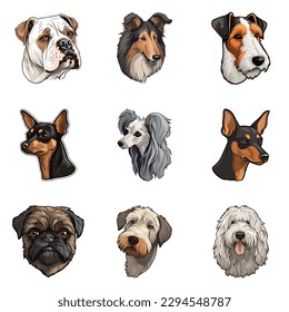 Dogs Stickers Flat Icon Set Isolated On White Background