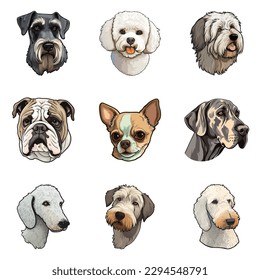 Dogs Stickers Flat Icon Set Isolated On White Background