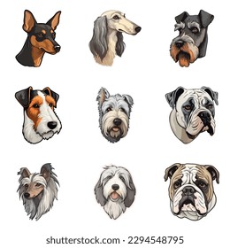 Dogs Stickers Flat Icon Set Isolated On White Background