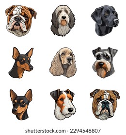 Dogs Stickers Flat Icon Set Isolated On White Background