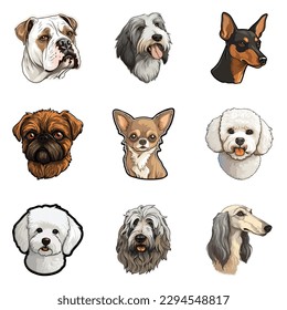 Dogs Stickers Flat Icon Set Isolated On White Background