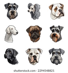 Dogs Stickers Flat Icon Set Isolated On White Background