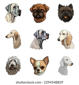 Dogs Stickers Flat Icon Set Isolated On White Background