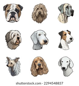 Dogs Stickers Flat Icon Set Isolated On White Background