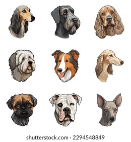 Dogs Stickers Flat Icon Set Isolated On White Background