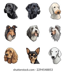 Dogs Stickers Flat Icon Set Isolated On White Background