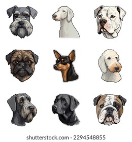 Dogs Stickers Flat Icon Set Isolated On White Background