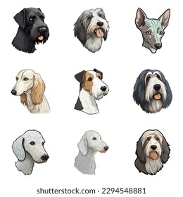 Dogs Stickers Flat Icon Set Isolated On White Background