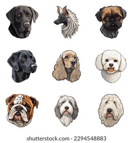 Dogs Stickers Flat Icon Set Isolated On White Background