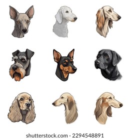 Dogs Stickers Flat Icon Set Isolated On White Background