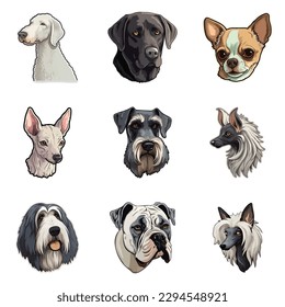 Dogs Stickers Flat Icon Set Isolated On White Background