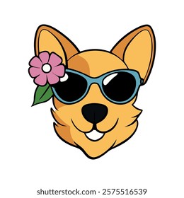 dogs sunglasses flowers and leaf romantic design