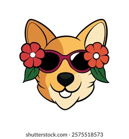 dogs sunglasses flowers and leaf's design