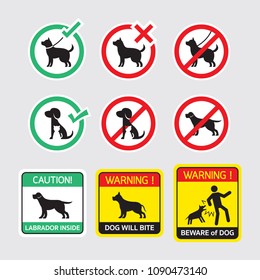 Dogs Symbols Signs, Allowed and Prohibited, Warning, Caution