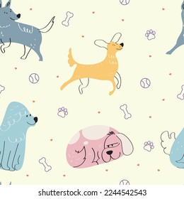 dogs and toys pattern background
