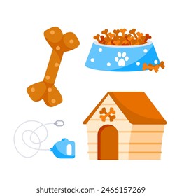 Dogs toys set. Pet Shop Products. Pets supplies, playing accessories for puppy.