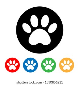 The dog's track in the circle. set cat and dog paw print inside circle