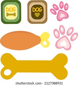 Dogs treats vector illustration cookies for dog pet food bone paw chicken leg