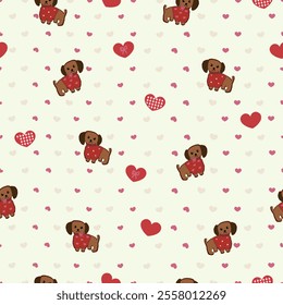 Dogs valentine hearts seamless fabric design