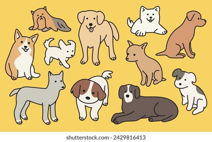 dogs in various postures. cartoon style vector illustration
