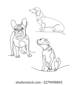 Dogs vector illustration drawn in line art style