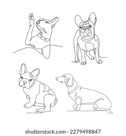 Dogs vector illustration drawn in line art style
