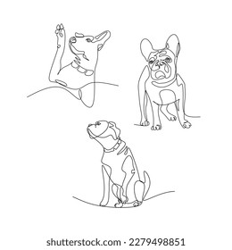 Dogs vector illustration drawn in line art style