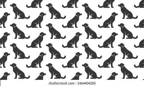 Dogs vector seamless pattern with flat icons. Black sitting puppy silhouette on white color background, animal wallpaper for veterinary clinic, pet shop.